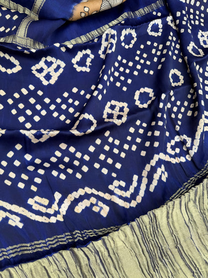 Modal silk bandini with penkalamkari saree