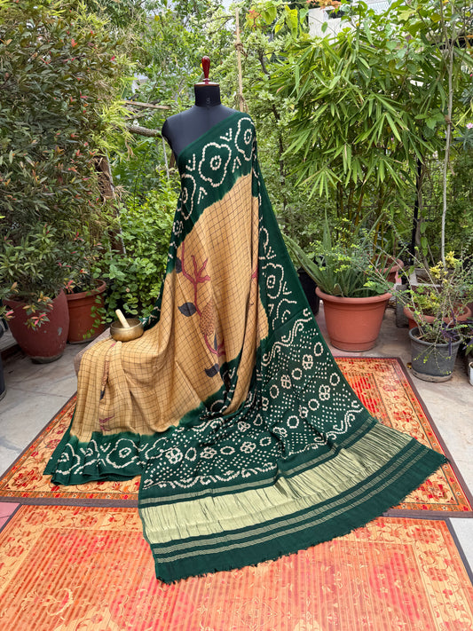 Modal silk bandini with penkalamkari saree