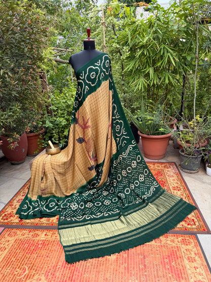 Modal silk bandini with penkalamkari saree