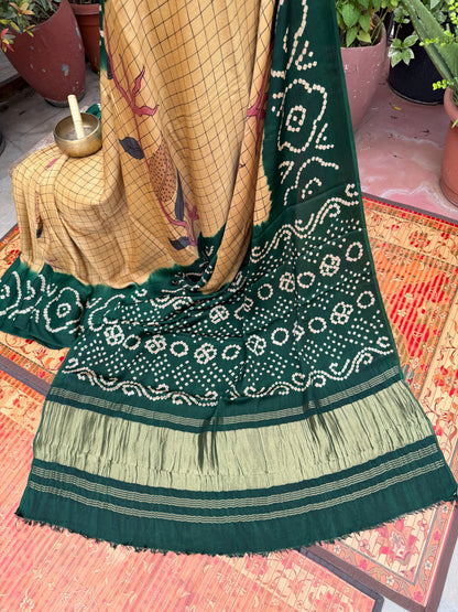 Modal silk bandini with penkalamkari saree