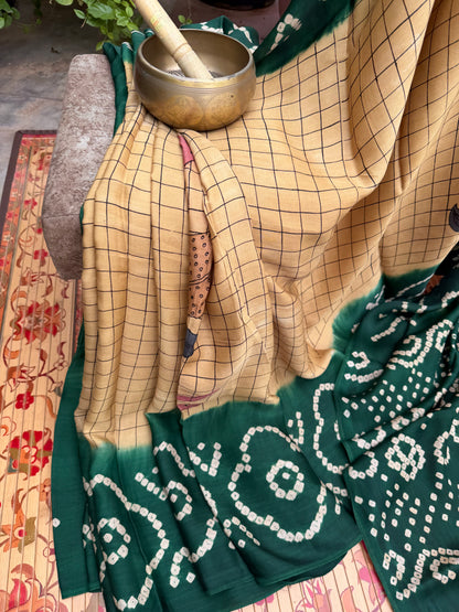 Modal silk bandini with penkalamkari saree