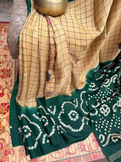 Modal silk bandini with penkalamkari saree