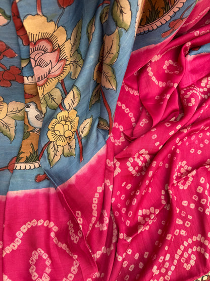 Modal silk bandini with penkalamkari saree