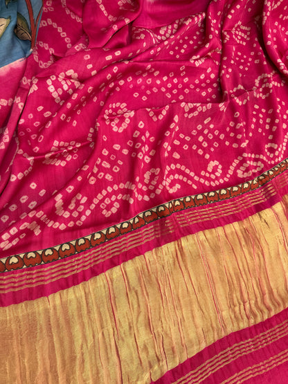 Modal silk bandini with penkalamkari saree