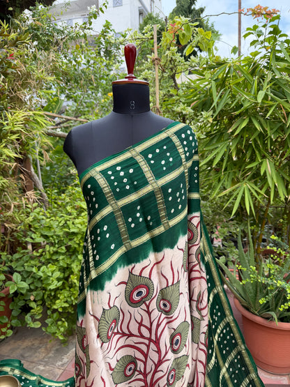 Modal silk bandini with penkalamkari saree