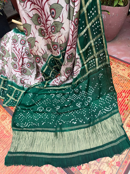 Modal silk bandini with penkalamkari saree
