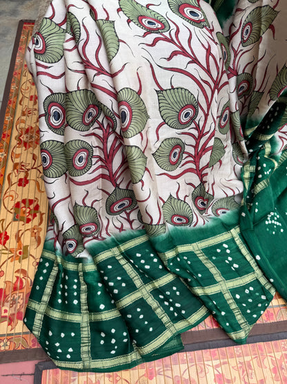 Modal silk bandini with penkalamkari saree