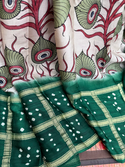 Modal silk bandini with penkalamkari saree