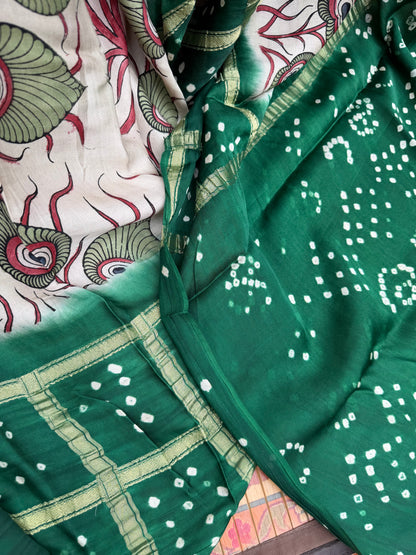 Modal silk bandini with penkalamkari saree
