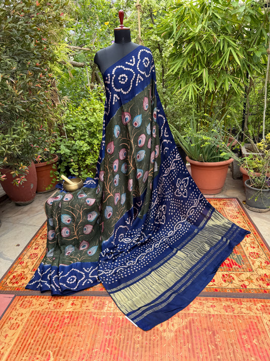 Modal silk bandini with penkalamkari saree