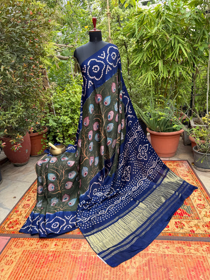 Modal silk bandini with penkalamkari saree