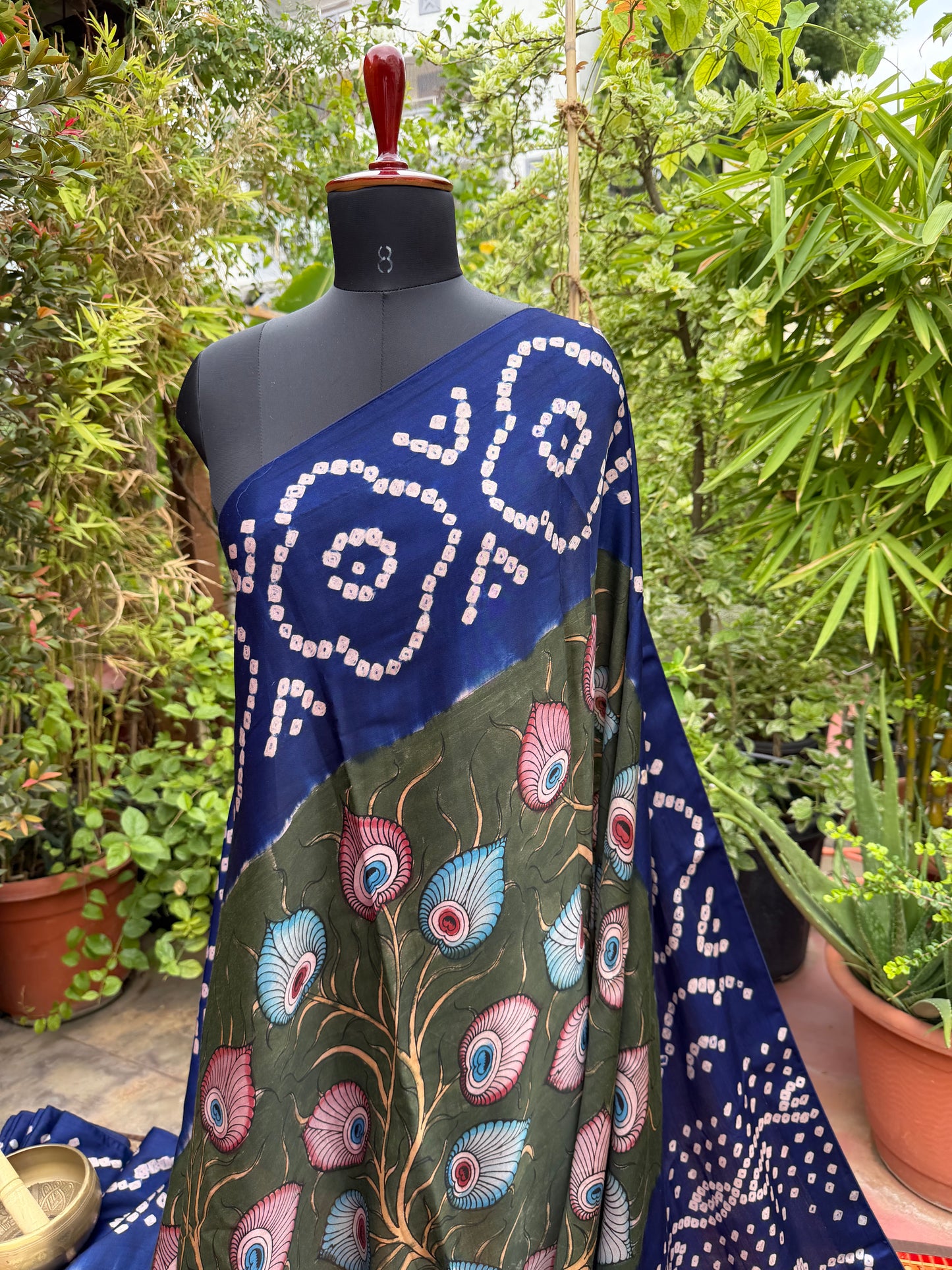 Modal silk bandini with penkalamkari saree