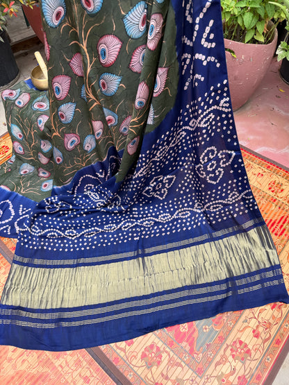 Modal silk bandini with penkalamkari saree