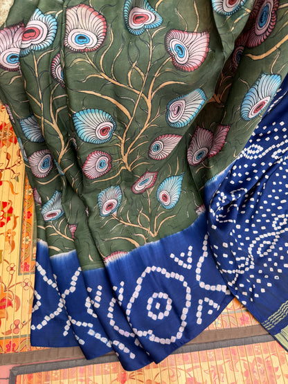 Modal silk bandini with penkalamkari saree