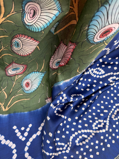 Modal silk bandini with penkalamkari saree