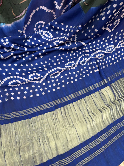 Modal silk bandini with penkalamkari saree