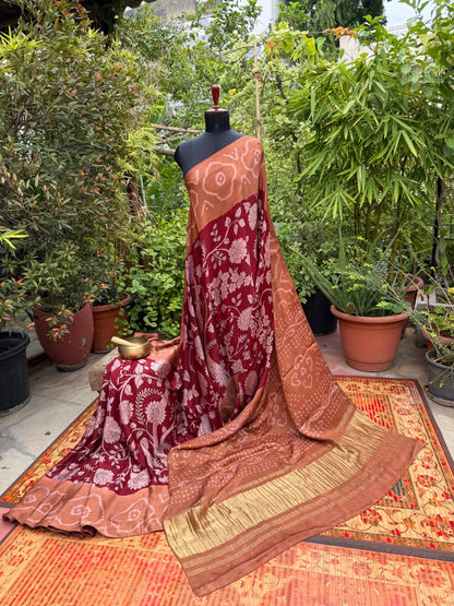 Modal silk bandini with penkalamkari saree
