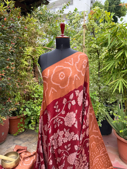 Modal silk bandini with penkalamkari saree