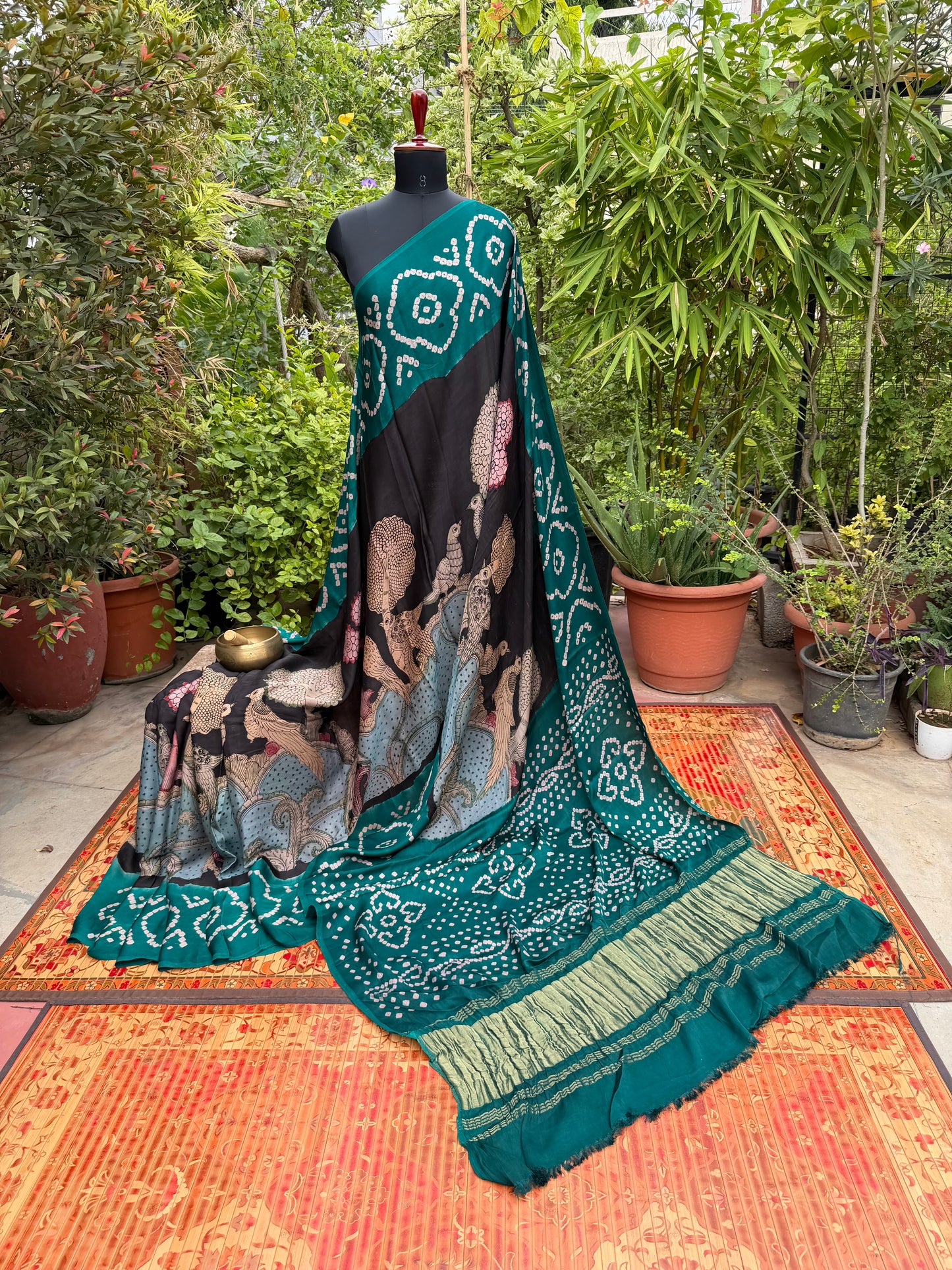 Modal silk bandini with penkalamkari saree