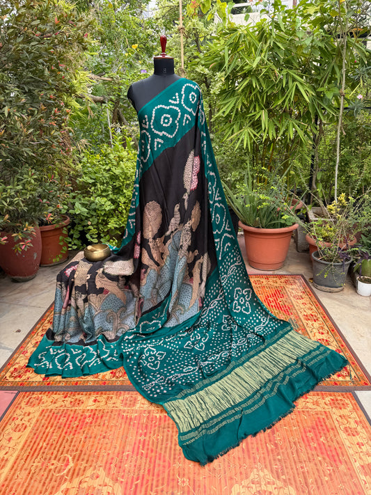Modal silk bandini with penkalamkari saree