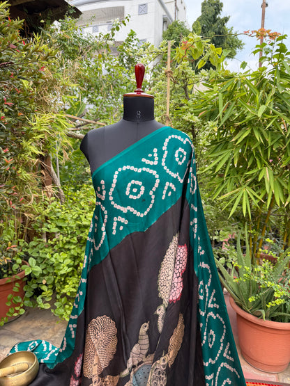 Modal silk bandini with penkalamkari saree