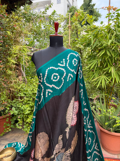 Modal silk bandini with penkalamkari saree
