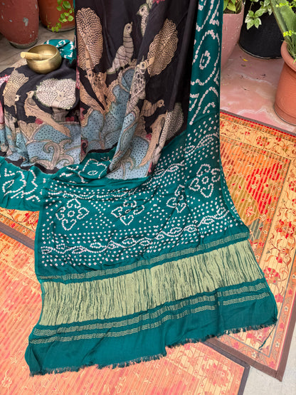 Modal silk bandini with penkalamkari saree