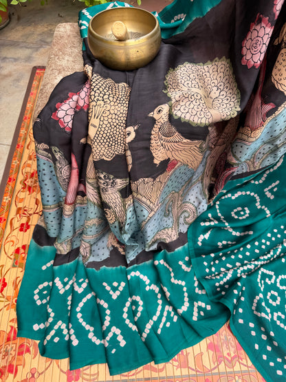 Modal silk bandini with penkalamkari saree