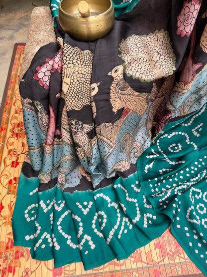 Modal silk bandini with penkalamkari saree