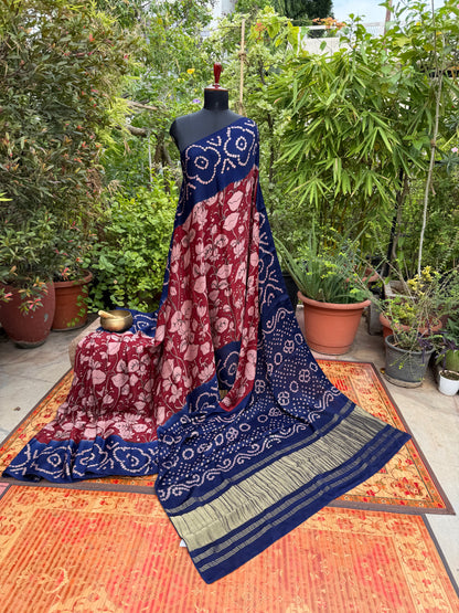 Modal silk bandini with penkalamkari saree