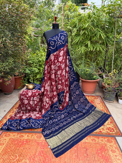 Modal silk bandini with penkalamkari saree