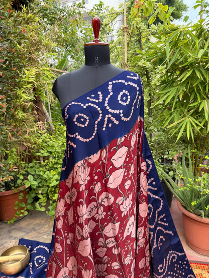 Modal silk bandini with penkalamkari saree
