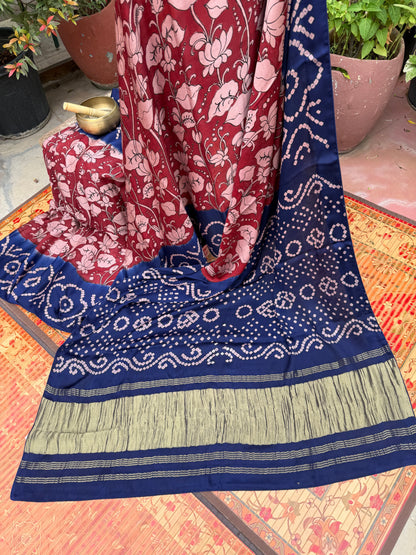 Modal silk bandini with penkalamkari saree