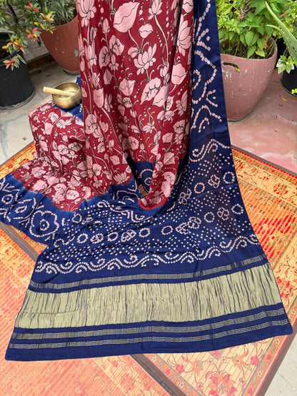 Modal silk bandini with penkalamkari saree