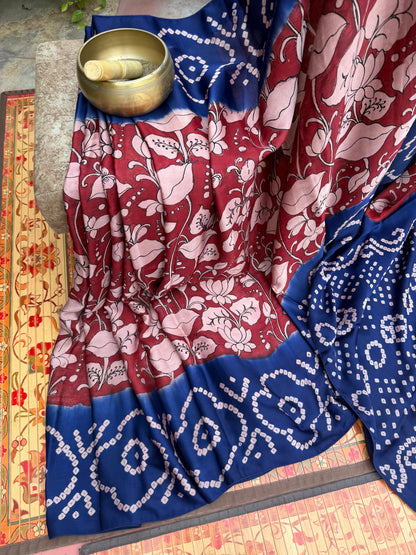 Modal silk bandini with penkalamkari saree