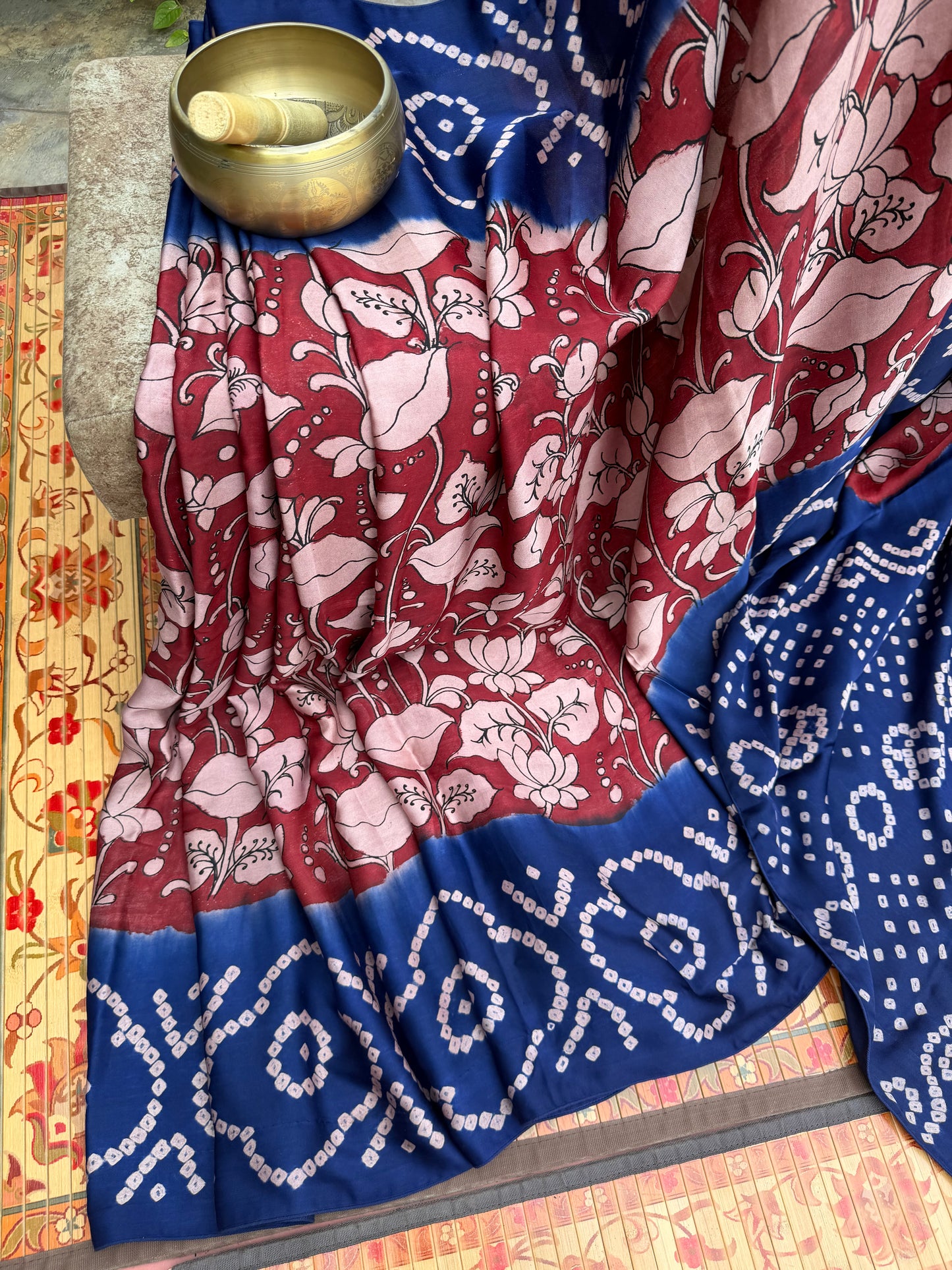 Modal silk bandini with penkalamkari saree