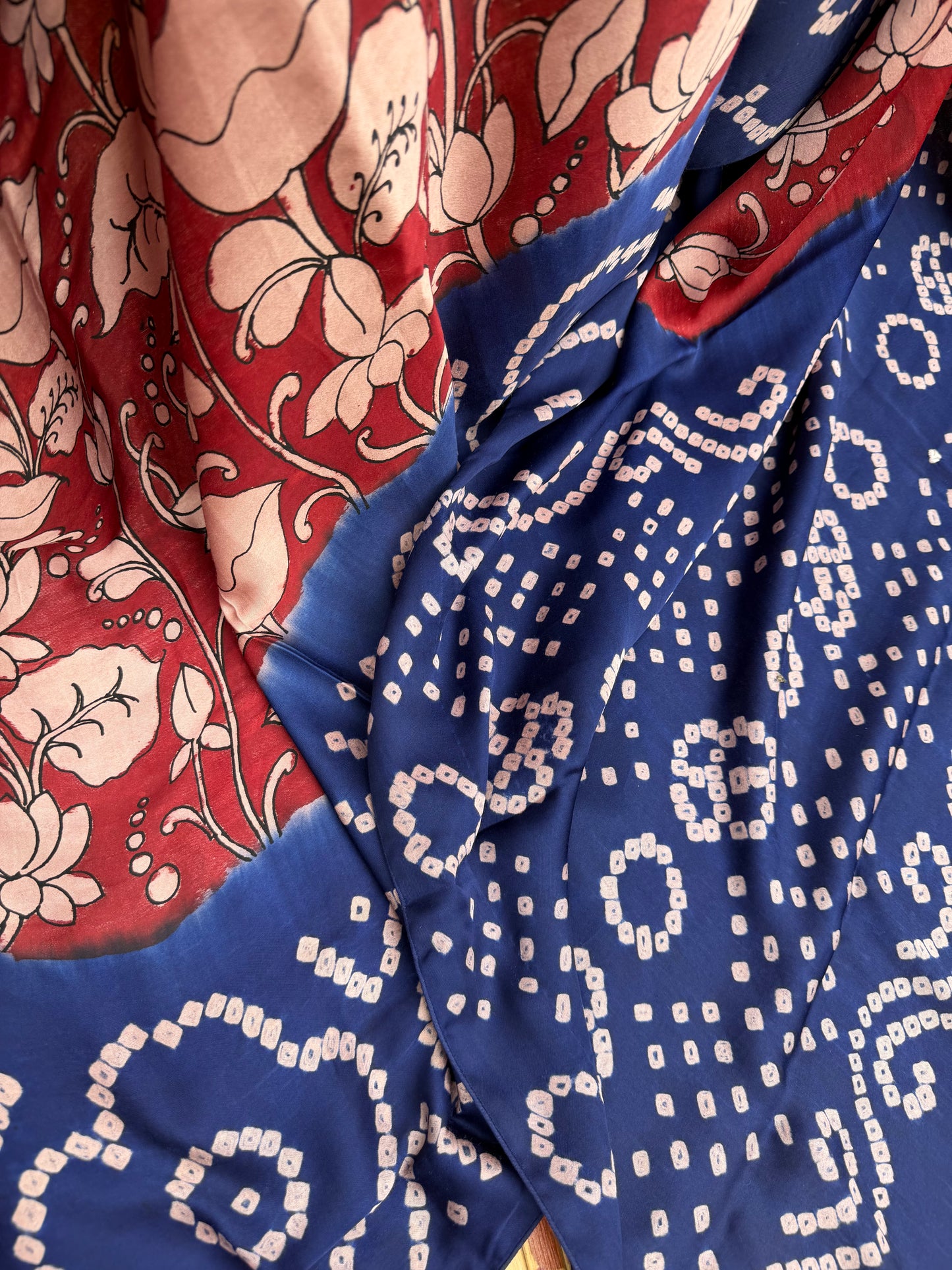 Modal silk bandini with penkalamkari saree