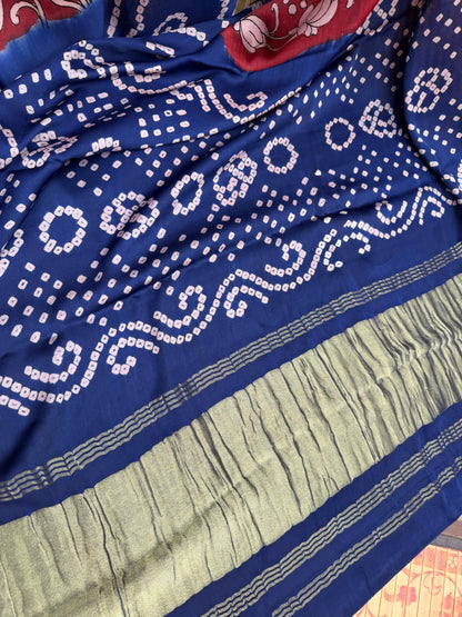 Modal silk bandini with penkalamkari saree