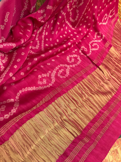 Modal silk bandini with penkalamkari saree