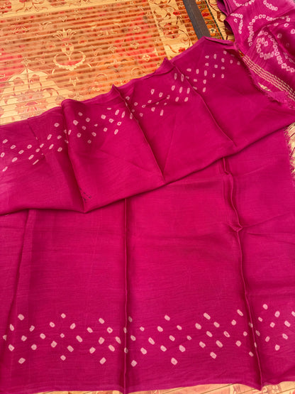 Modal silk bandini with penkalamkari saree