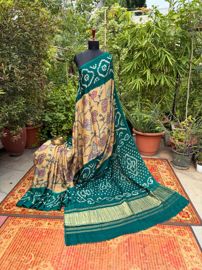 Modal silk bandini with penkalamkari saree