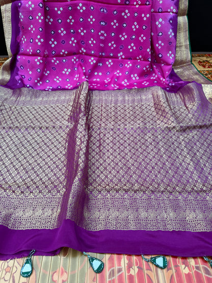 Pure silk benaras crepe Bandhini sarees