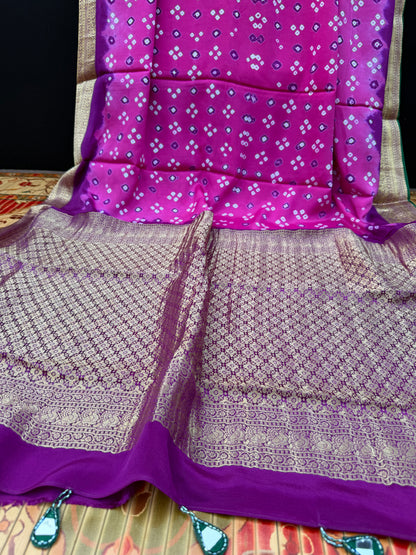 Pure silk benaras crepe Bandhini sarees