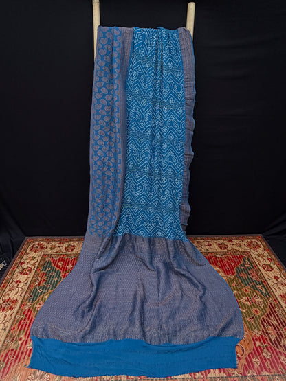 pure crepe Rai Bandhej sarees