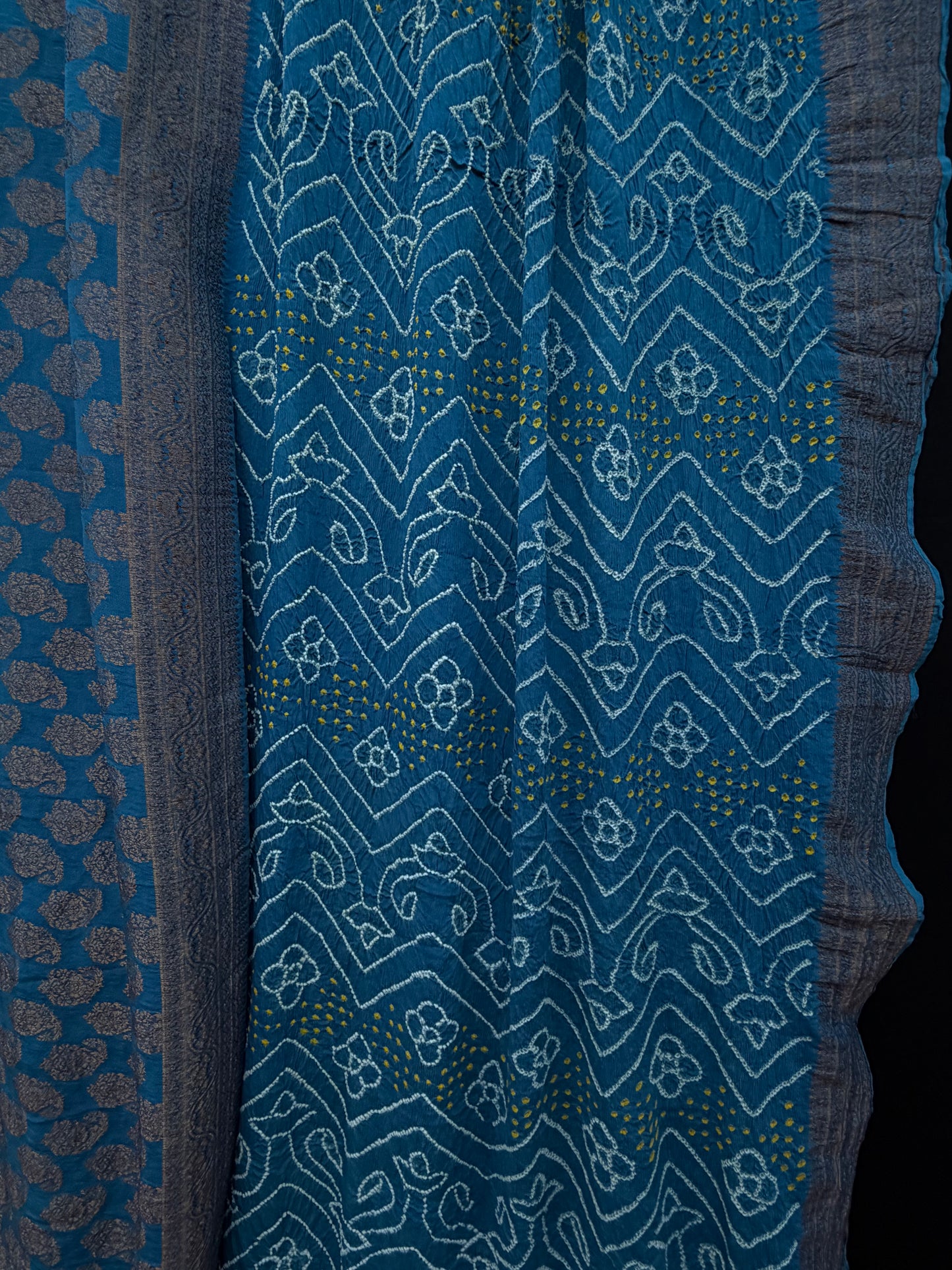 pure crepe Rai Bandhej sarees