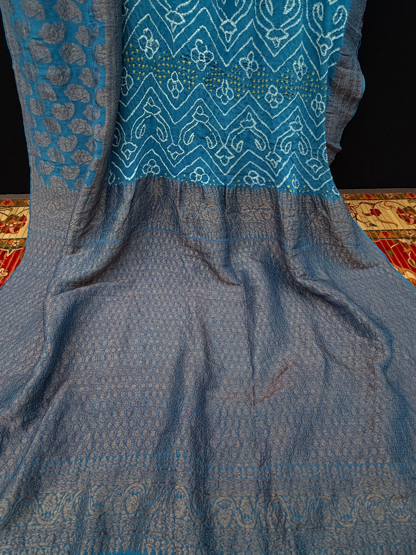 pure crepe Rai Bandhej sarees