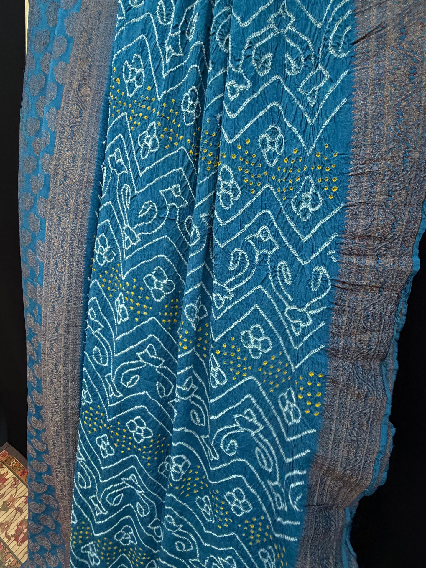 pure crepe Rai Bandhej sarees