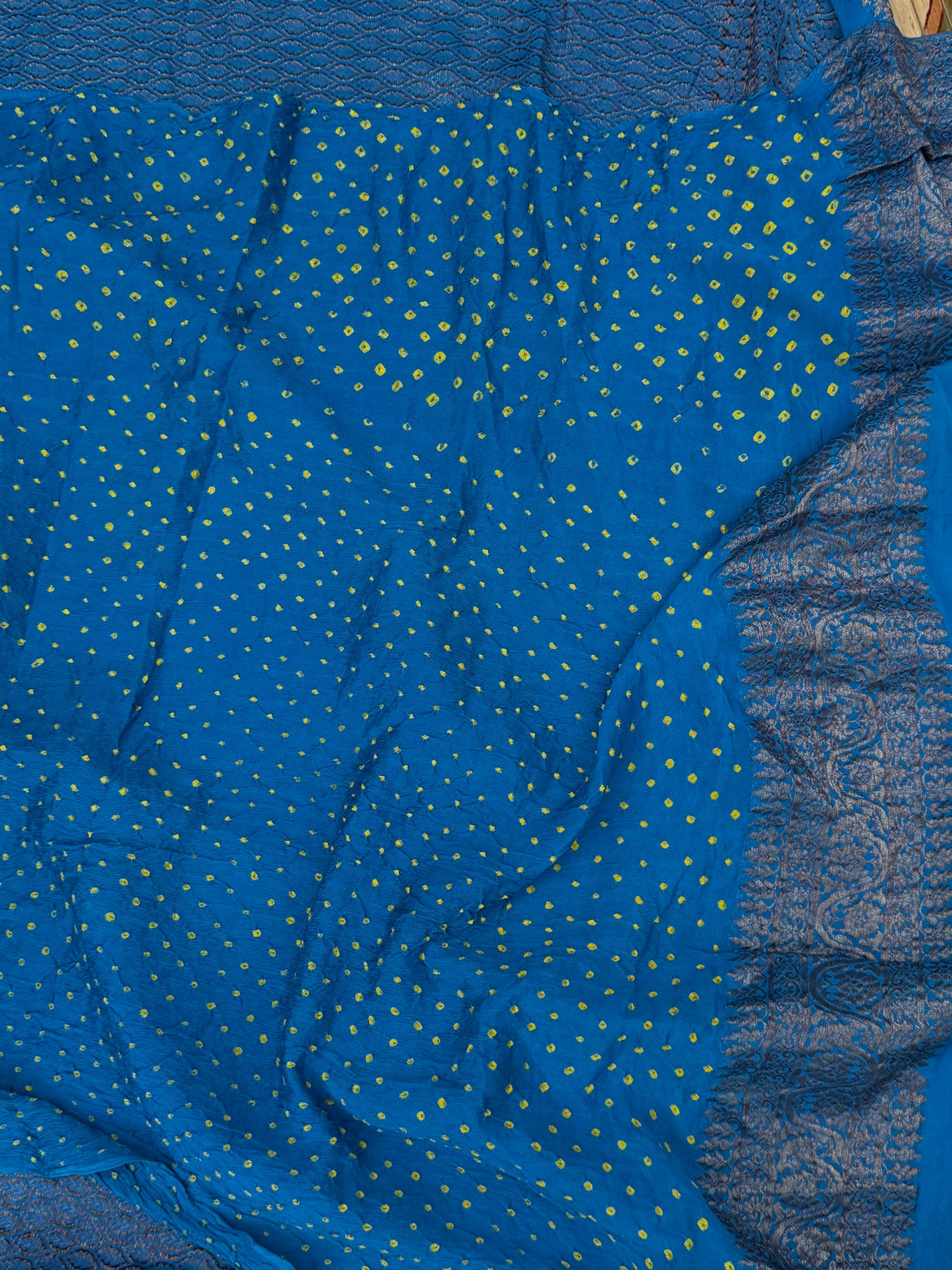 pure crepe Rai Bandhej sarees