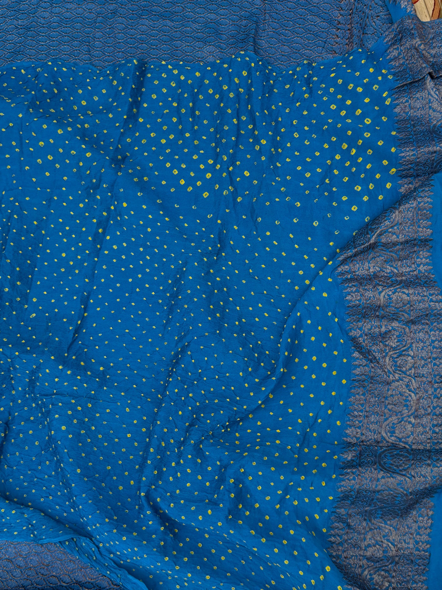 pure crepe Rai Bandhej sarees