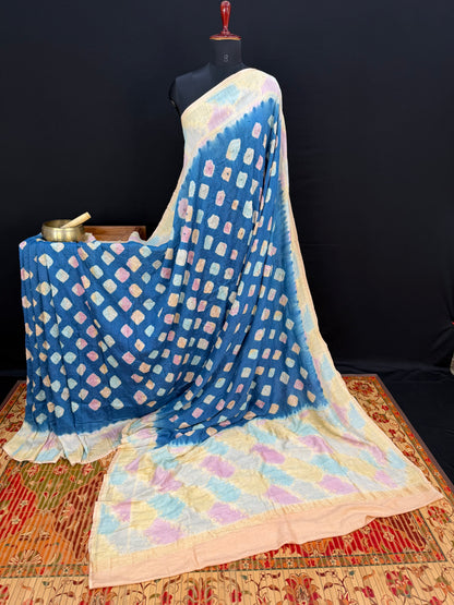 Pure Silk munga with hand stitched shibori Sarees